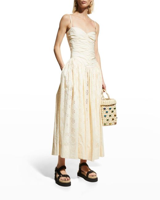 Tory Burch Natural Sleeveless Embroidered Eyelet Dress