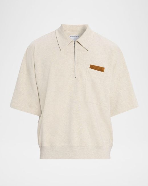 Bottega Veneta White Intrecciato Suede-Trim Jersey Polo Shirt for men