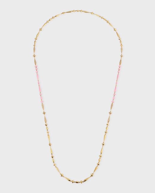 Etho Maria White 18k Yellow Gold Necklace With Brown Diamonds And Pink Ceramic