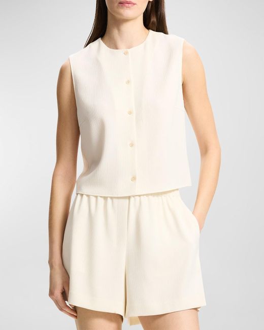 Theory Natural Cropped Button-Front Shell Top
