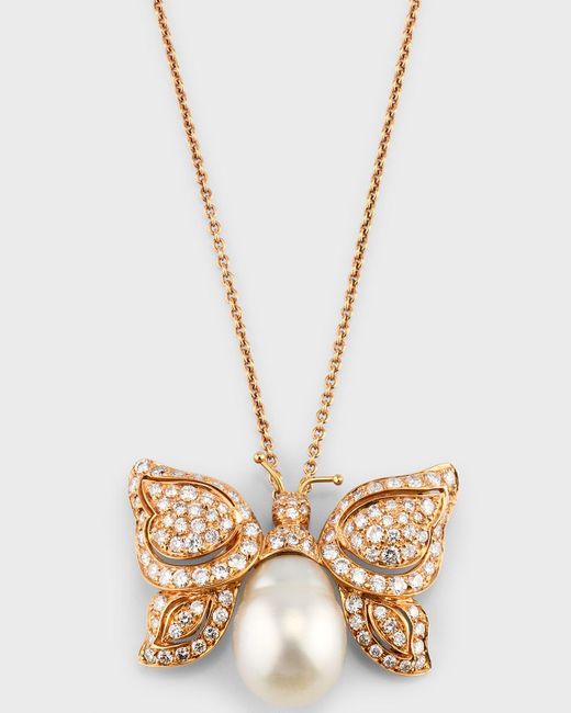Piranesi Metallic 18K Rose South Sea Pearl And Diamond Butterfly Pendant Necklace
