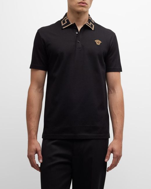 Versace Black Greca-Collar Polo Shirt for men
