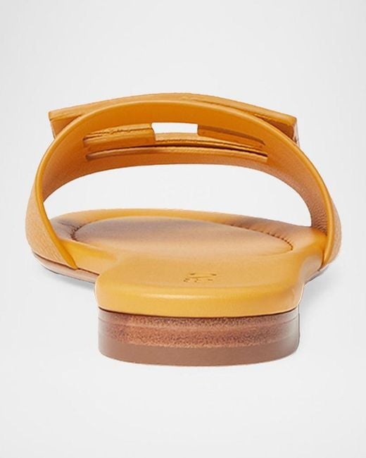 Fendi Yellow Ff Leather Flat Sandals