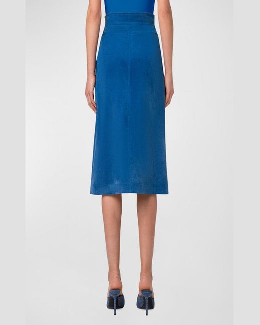Akris Punto Blue Washed Stretch Corduroy A-Line Midi Skirt