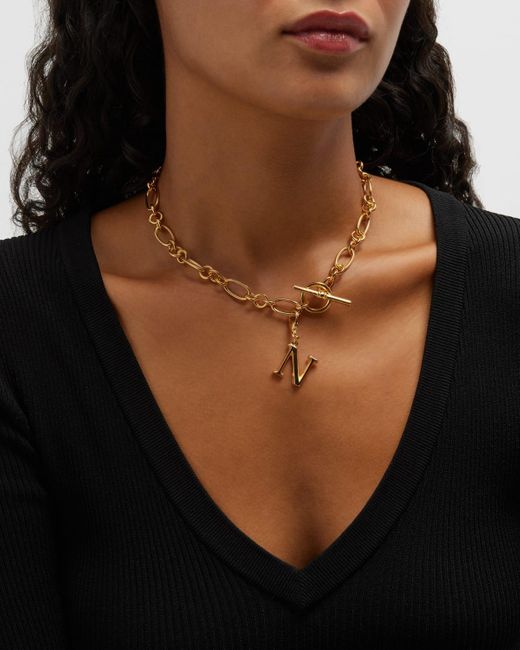 Ben-Amun Black Link Brass Chain Necklace With Initial Charm