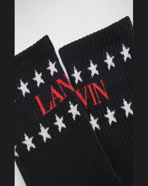 Lanvin Black Logo And Stars Crew Socks for men