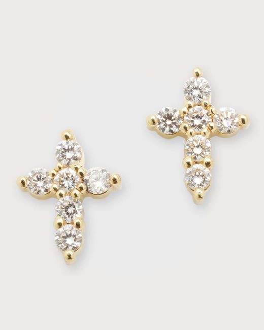 Roberto Coin White Mini Diamond Cross Stud Earrings