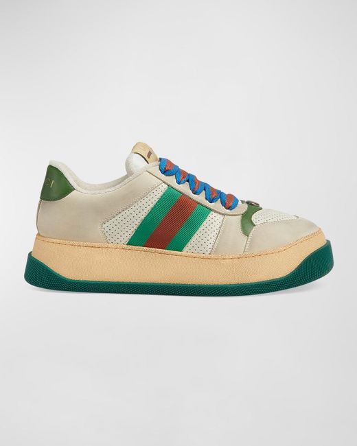 Gucci New Ace Basic Sneakers in White & Green | FWRD