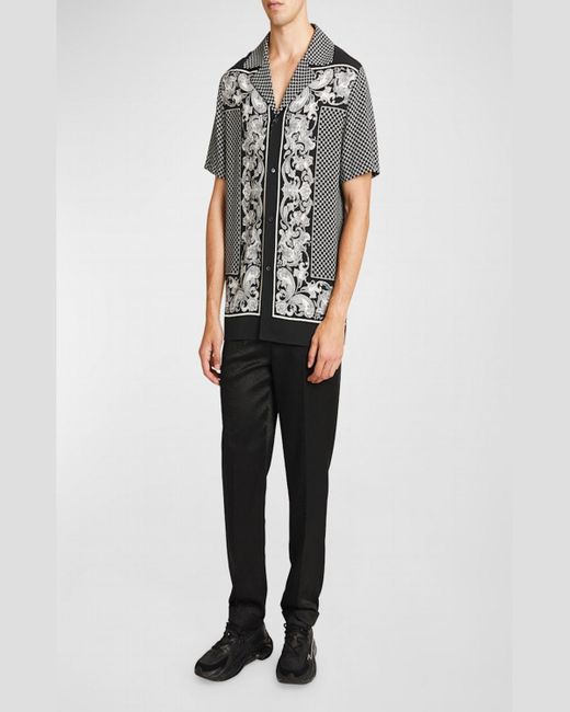 Balmain Black Mini Monogram Paisley Pajama Shirt for men