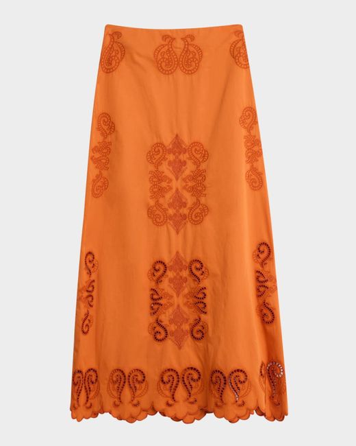 Figue Orange Poppy Embroidered Maxi Skirt