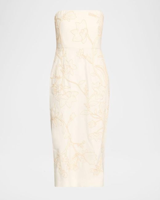 Veronica Beard Natural Netia Strapless Embroidered Dress
