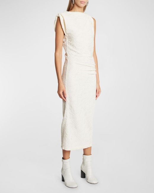 Isabel Marant White Franzy Gathered Sleeveless Midi Dress