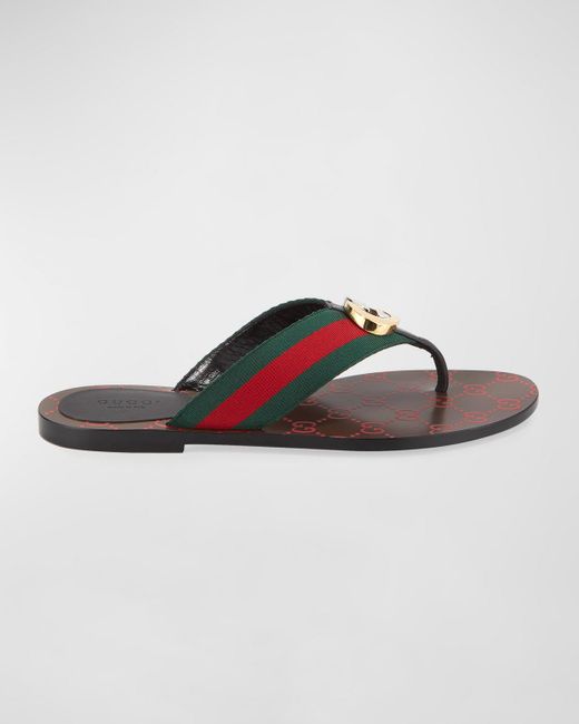 Gucci Brown Kika Web Thong Sandals