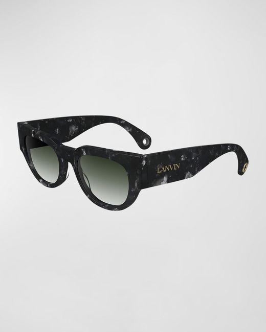 Lanvin Black Signature Rounded Acetate Cat-Eye Sunglasses