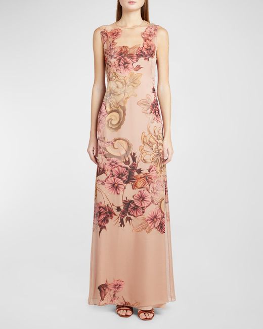 Alberta Ferretti Pink Floral-print Sleeveless Chiffon Maxi Dress