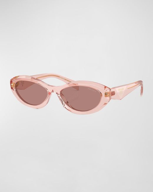 Prada Pink Pr 26Zs Beveled Acetate & Plastic Oval Sunglasses
