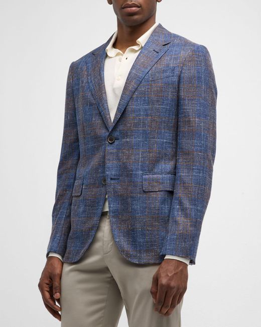 Zegna Blue Plaid Wool-Blend Sport Coat for men