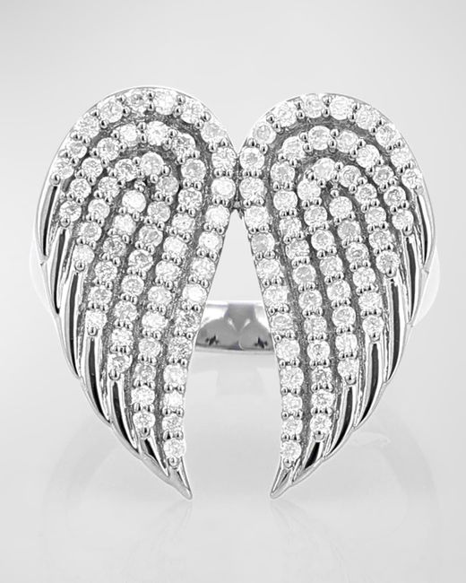 Sheryl Lowe White Sterling Silver Pave Diamond Folded Double Wing Ring