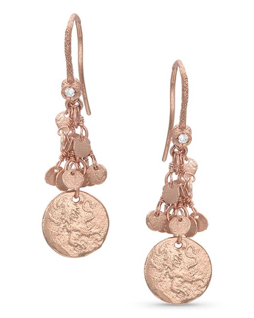 Dominique Cohen Pink 18k Rose Gold Griffin Coin Classic Fringe Earrings