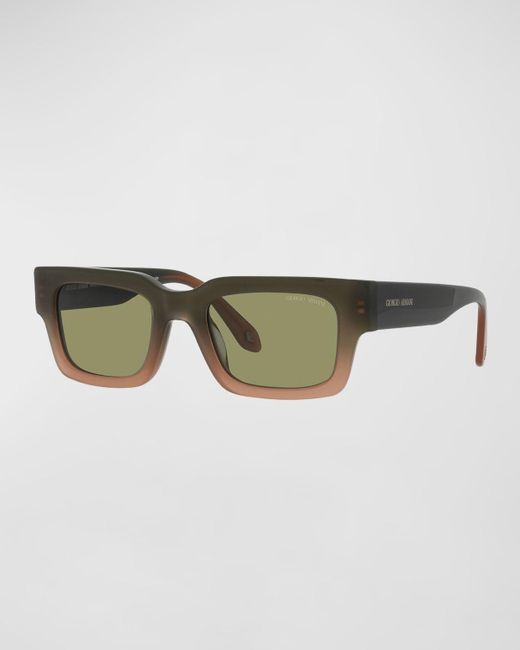 Giorgio Armani Green Ombre Logo Acetate Rectangle Sunglasses