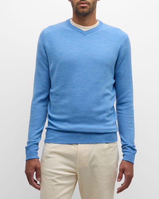 Peter Millar Blue Dover High V-neck Sweater for men