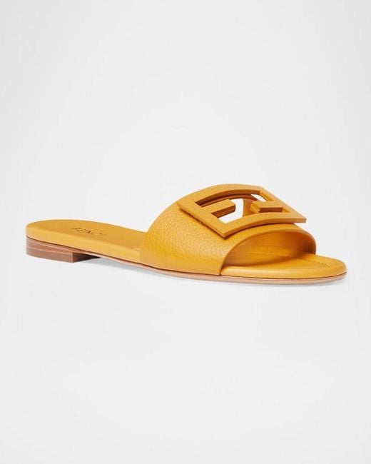 Fendi Yellow Ff Leather Flat Sandals