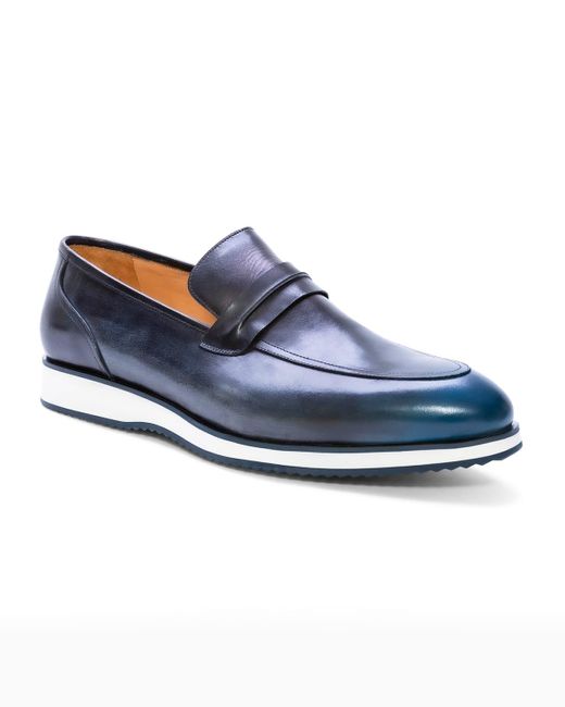 Ike Behar Blue Mannoir Leather Loafers for men