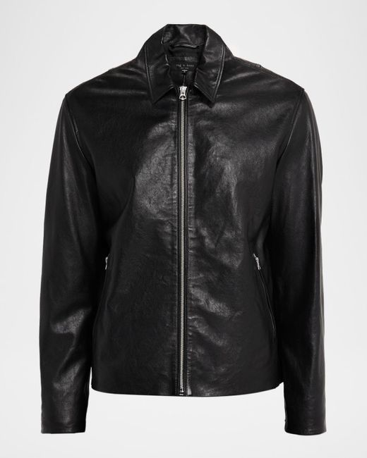 Rag & Bone Black Melrose Full-Zip Leather Jacket for men