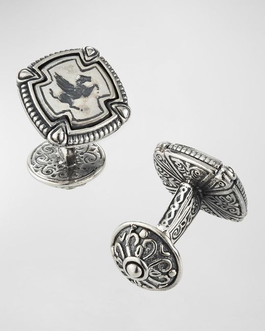Konstantino Metallic Pegasus Carved Silver Cuff Links for men