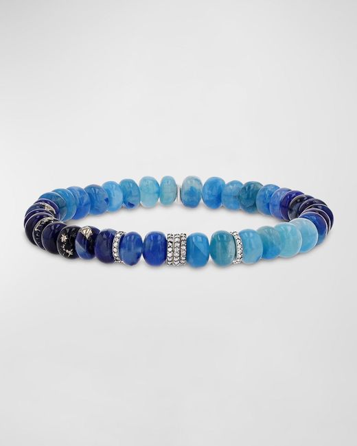 Sheryl Lowe Blue 7Mm Beaded Bracelet With 5 Pave Diamond Rondelles