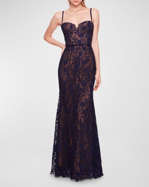 Marchesa Purple Sleeveless Floral Lace Sweetheart Gown