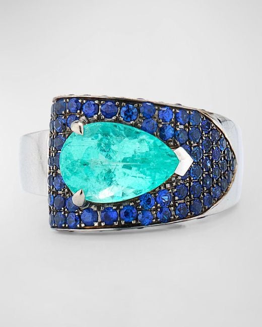 Alexander Laut Blue 18K Paraiba Tourmaline And Sapphire Ring, Size 7