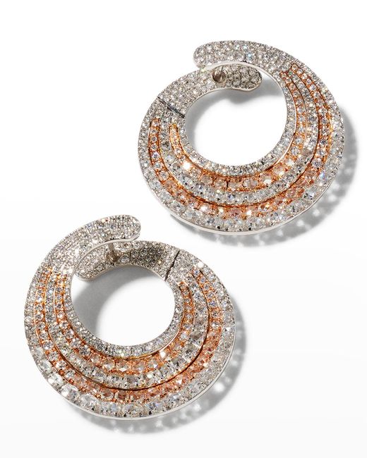 64 Facets Metallic 18k White Gold And Rose Gold Front-facing Diamond Earrings