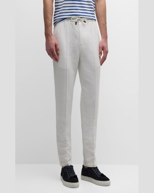 Isaia Natural Cotton-Linen Drawstring Pants for men