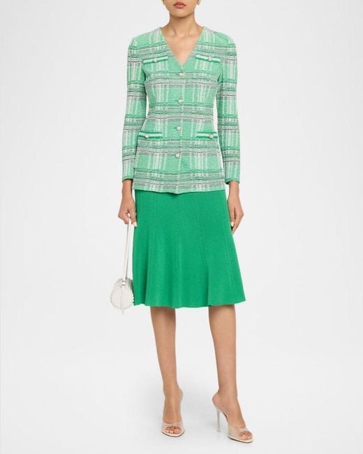 Misook Green Crochet Trim Plaid Jacket