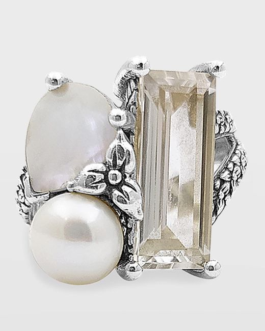 Stephen Dweck White Rock Crystal And Mother-of-pearl Triplet Ring, Size 7