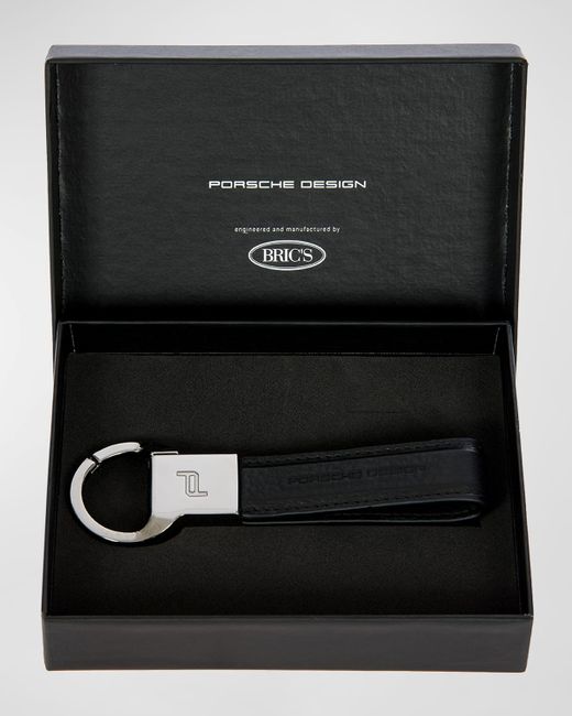 Porsche Design Black Leather Logo Loop Keyring for men