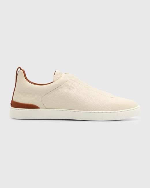 Zegna Natural Triple Stitch Deerskin Leather Sneakers for men