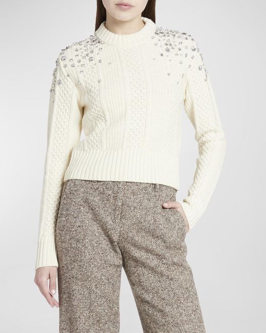 Golden Goose Deluxe Brand White Cropped Cable-knit Crystal Sweater