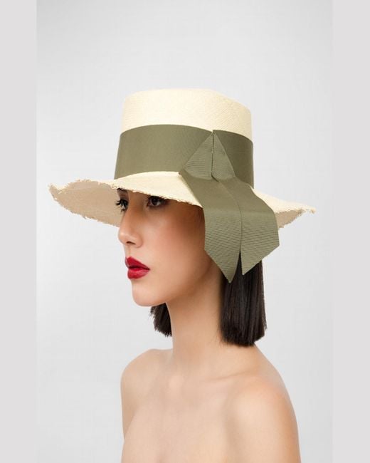 Sensi Studio White Frayed Cordovan Straw Large Brim Hat