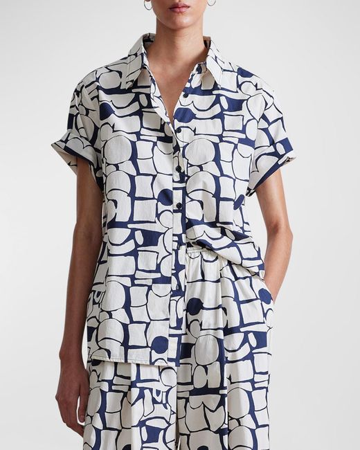 Apiece Apart Blue Albers Printed Button-front Top