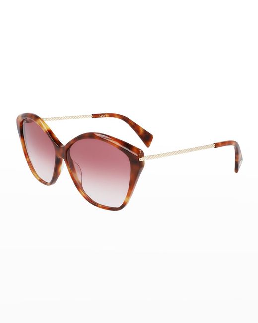 Lanvin Brown Babe Geometric Acetate & Metal Butterfly Sunglasses