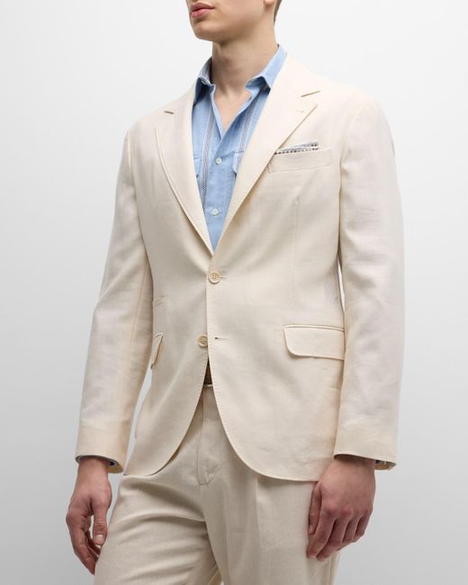 Brunello Cucinelli Natural Linen And Wool Solid Suit for men