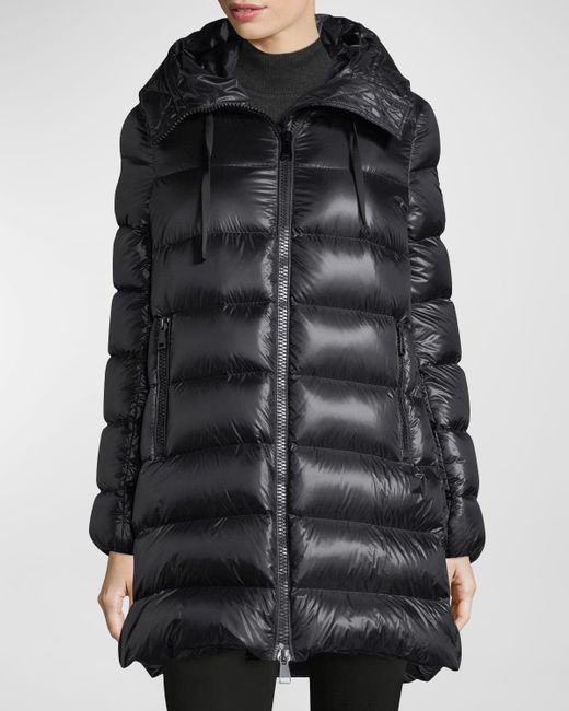 Moncler Black Suyen Down Quilted Nylon Hooded Parka