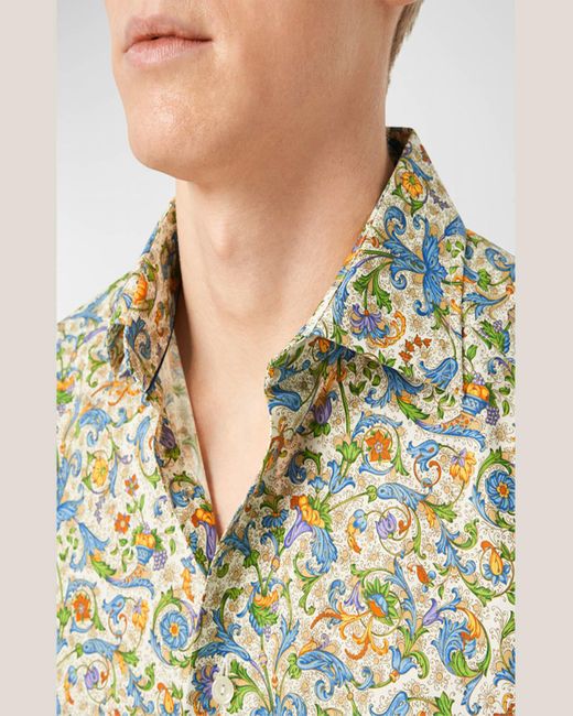 Eton of Sweden Green Cotton Twill Floral Dress Shirt for men