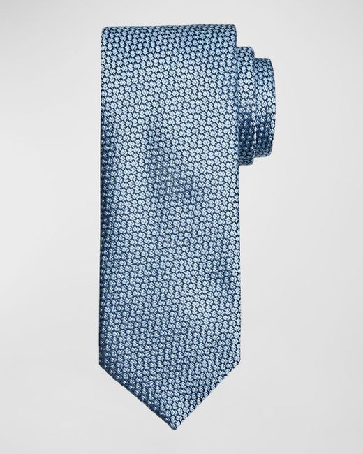 Brioni Blue Silk Geometric Jacquard Tie for men