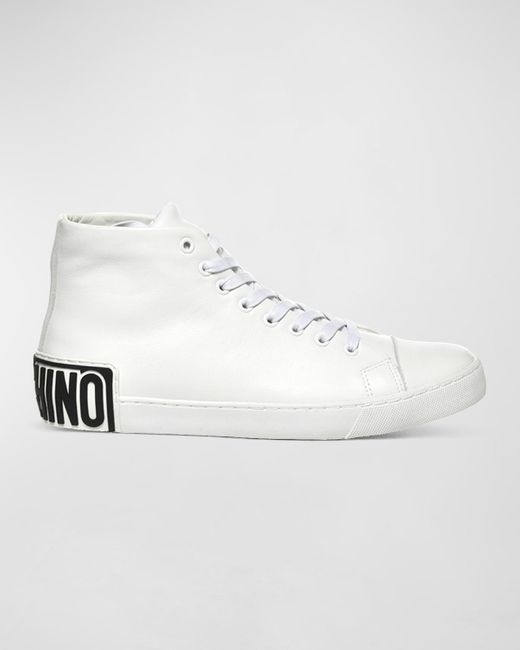 Moschino White Logo Leather High-top Sneakers for men