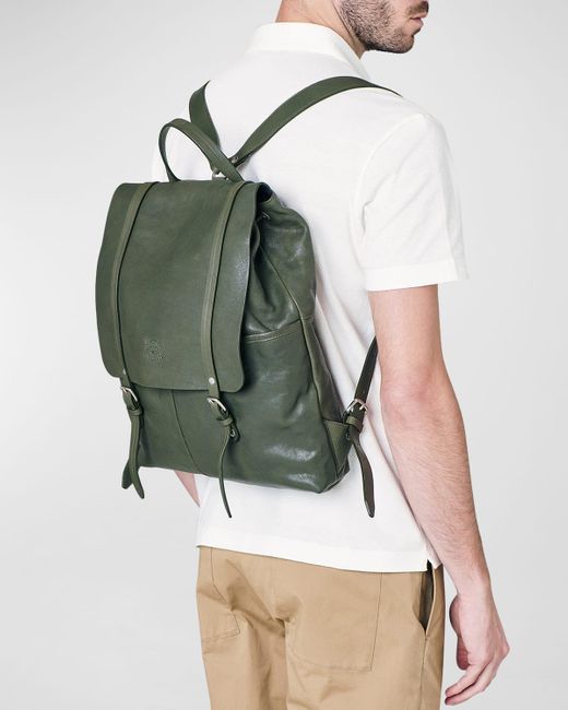 Il Bisonte Green Trappola Leather Drawstring Backpack for men