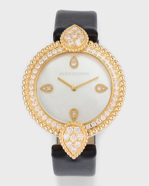 Boucheron Metallic Serpent Boheme 18k Yellow Gold Watch With Diamonds And Mother Of Pearl