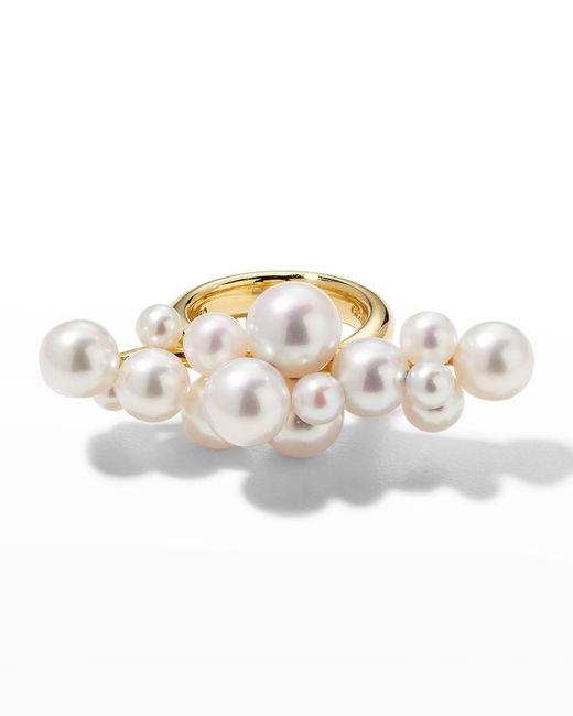 Assael White Yellow Gold Japanese 4-9mm Bubble Pearl Ring